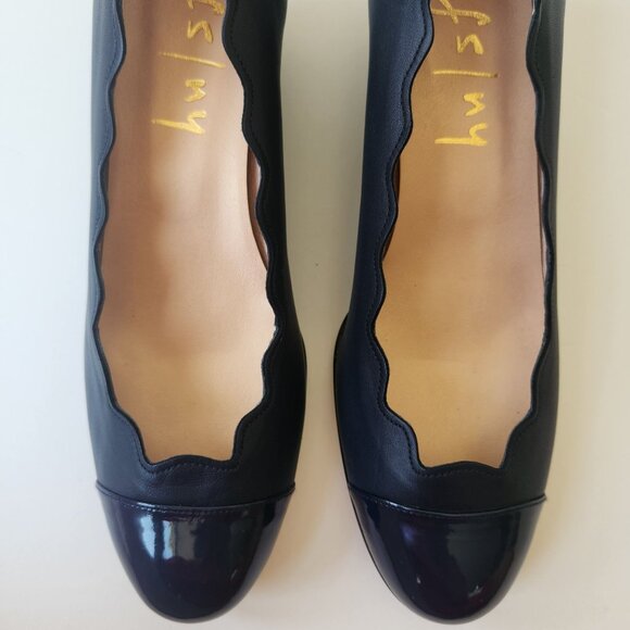 Fs/ny French Sole NY Navy Scalloped Leather Wedge Shoes Cute Ballet Casual - Picture 11 of 14